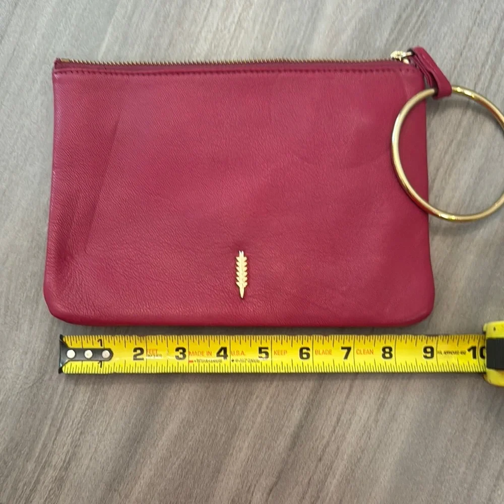 THACKER- Elegant Pink Leather Clutch with Gold Accent - Picture 2 of 10